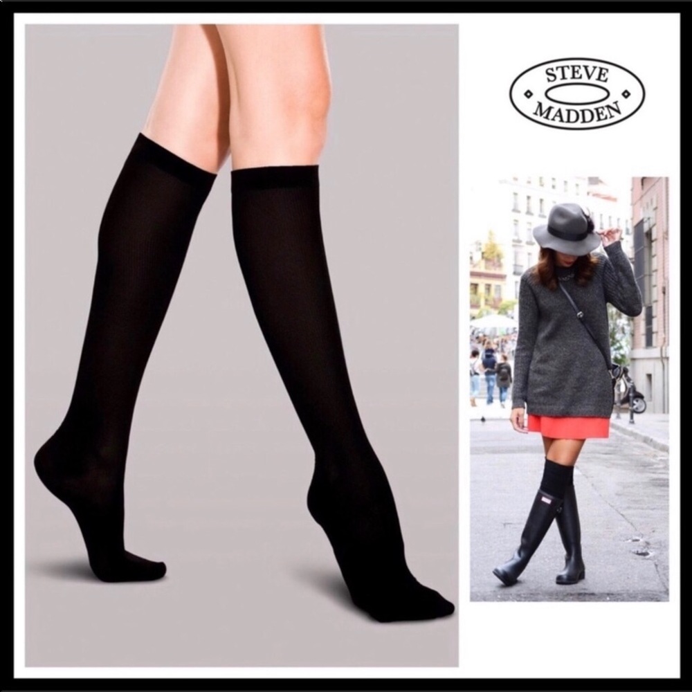 BLACK TALL KNEE HIGH COZY KNIT BOOT SOCKS STEVE MADDEN 3 PAIRS A2C - Picture 1 of 14